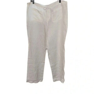 Kenar White Linen Wide Leg Drawstring Pants Size XL